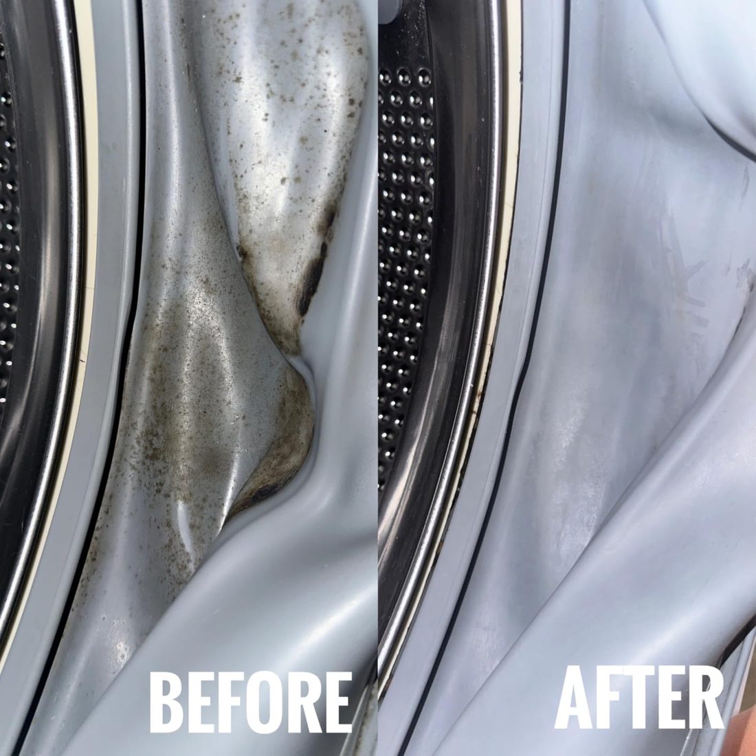 Washing machine door seal before and after the gel